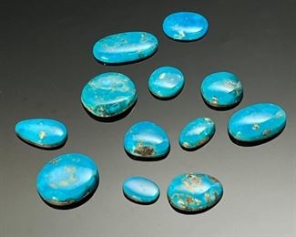 12pc Morenci AZ Turquoise Polished Cabochon Loose Stones 	Largest Stone: 28.5x27.5mm