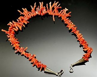 Navajo Red Branch Coral Necklace Native American	18in Long 

