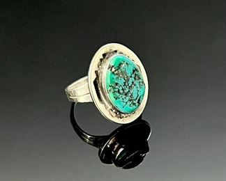 Vintage Navajo Silver & Turquoise Ring Mens Native American 	Size: 11.5

