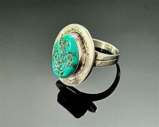 Vintage Navajo Silver & Turquoise Ring Mens Native American 	Size: 11.5
