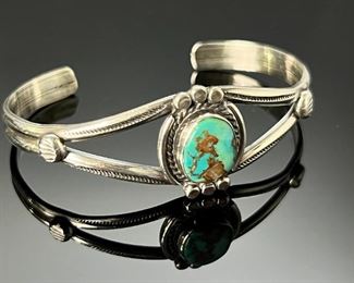 Navajo Silver & Turquoise Cuff Bracelet 	Size: 6 21mm w
