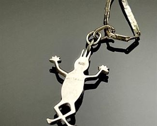 Sterling Silver Necklace with Zuni Dancing Man Pendant Turquoise Jet Coral 	18in Long Pendant: 35x19mm
