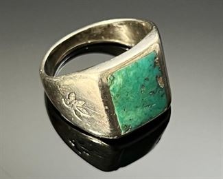 Silver & Turquoise Mens Ring 	Size 11 
