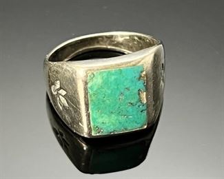 Silver & Turquoise Mens Ring 	Size 11 
