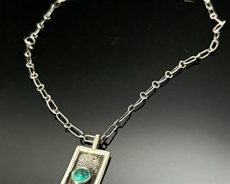 Vintage Navajo Silver & Turquoise Necklace & Pendant 	Necklace: 19in long 
