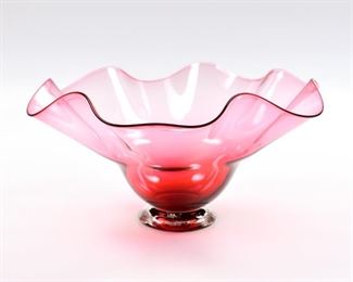 Studio Signed Ruffled Art Glass Bowl