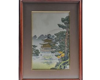 Nisaburo Ito "Golden Pavilion in Rain" Original Woodblock Print