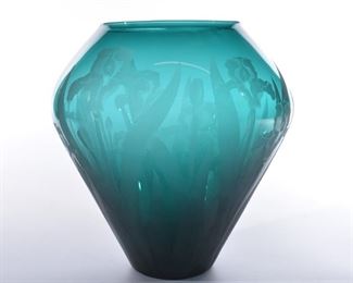 Artisan Etched Glass Iris Vase