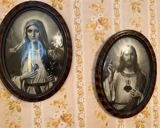 pair a very nice religious pics = framed w/ convex glass