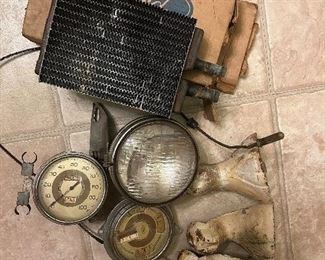 circa 1937 Ford speedometer Hot Rod RatRod (only 35,463 miles!!), 1935-40 FFV8 Ford Flathead fuel, oil and amp gauge, Ford radiator, headlight and 4 cast-iron claw footed bathtub feet.