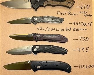 Quality BENCHMADE Knives. note that the #610 is from a first run and the 941-D2-CF is 422 of only 500.
