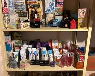 Dozens of full AVON bottles in their original box and a few dozen with no boxes. In addition to a whole bunch of nonused Avon products.