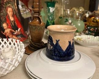 Very hard to find Sleepy Eye sugar bowl in the Moe Bridges lamp to the left (from Milwaukee)