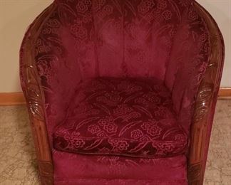 Awesome Ornate Carved Wood Purple Satin Padded Armchair 35.5"W x 35.5"D