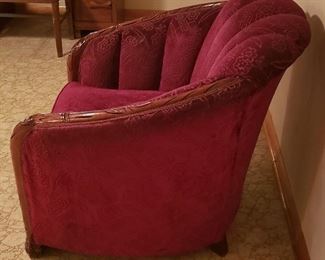 Awesome Ornate Carved Wood Purple Satin Padded Armchair 35.5"W x 35.5"D