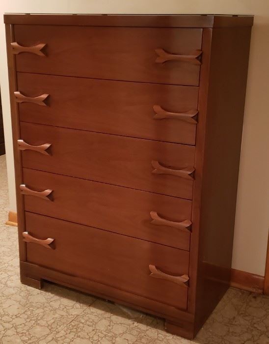 MCM Mid Century Tall Chest of Drawers with Built in Jewelry box top Drawer & Cedar Chest Bottom Drawer Measures approx:36.25"W x19.5"D x 50.5"H