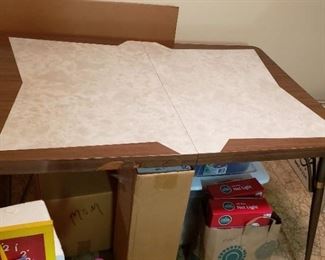 MCM Mid Century 2 Tone Formica Top Kitchen Dinette Table 47.5"W x 35.5"D x 28.75"H. (no chairs) Has some damage of 2 edges\