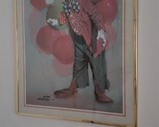 Chuck Oberstein Signed Framed Clown 22.5"W x 28"H
