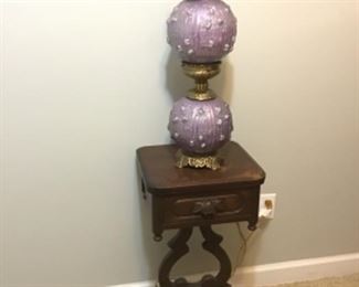 Davis Cabinet Company side table (Black Walnut) and Fenton Gone With the Wind lamp 