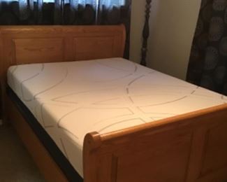 Handmade by master craftsman - oak sleigh bed with mattress set. 