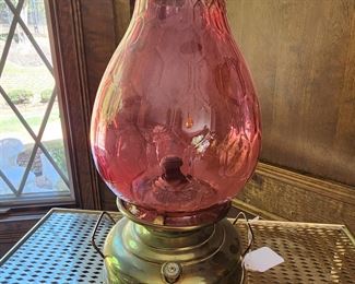 Veritas Oil Lamp with Cranberry Shade