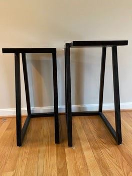 $75 USD      West Elm Parallel Geometric Dark Wood Nesting Tables GW164-11       Description:  These modern, geometric nesting tables are perfect for smaller spaces! Can be used as side tables or a more contemporary version of a dining tray, and can even be used as bedside tables in a pinch! These tables have been very helpful to have around.
Dimension:
18 x 14 x 26"H Tallest table 
18 x 11 25"H Smallest table
Condition: Good. Please refer to photographs for more details.
Location: Local pick up Falls Church. Please contact us for shipping suggestions.      https://goodbyhello.com/products/a-set-of-two-stacking-slender-side-tables-in-black-gw164-11?_pos=11&_sid=3405cb80f&_ss=r