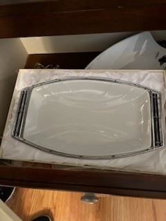 ]D' Lusso Chrome Frame White Ceramic Rectangular Serving Platter New in Box 