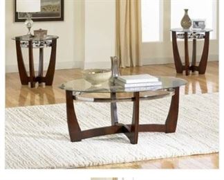Apollo 2pc Occasional Table Set by Standard Furniture 48" x 32" Oval Coffee Table & (1) 24" x 24"H Round End Tables  Only one of each