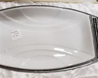 D' Lusso Chrome Frame White Ceramic Rectangular Serving Platter New in Box 