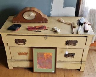 Deco mantle clock not for sale; we have the missing drawer-pull from the dresser