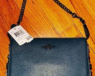 Small navy leather Coach bag BIN $60