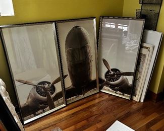 3 panel framed airplane poster art BIN $40 42x22 each