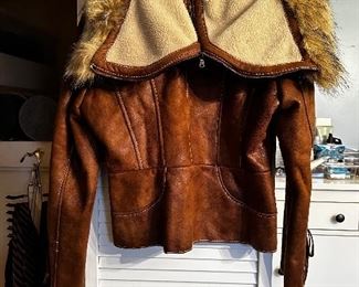 Guess Faux leather fur split hood womens large BIN $40