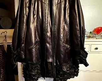 Bebe faux leather ruffle bottom jacket womens large BIN $20