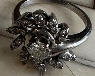 Vintage 14K Gold ring with diamonds, 3.3 grams 20 single cut diamonds, 1 center Diamond BIN $350