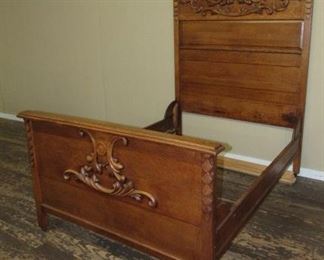 Tall Oak Full Size Bed w/Heavy Carvings