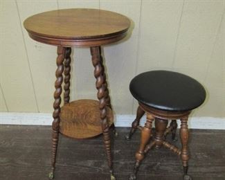 Oak Twist Leg Lamp Table & Oak Organ Stool