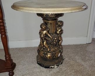 80's marble-top cherub end table