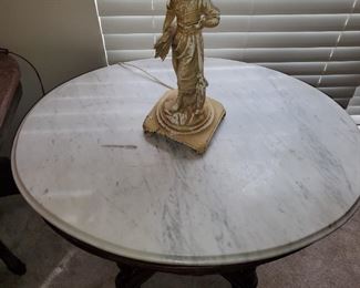 Oval marble top Victorian table