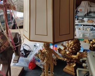 Vintage metal lamp with a 6-sided sturdy shade