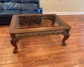 #2	Wood/Beveled Glass Top - 36x50x20 w/carving 	 $100.00 
