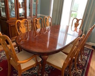 #16	Oval Wood Dining Table w/8 American Drew Chairs (w captains Chairs) - 66-90x42x29  (chairs don't match the table)	 $275.00 
