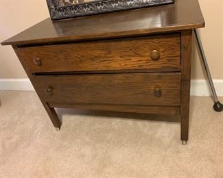 #39	Oak Chest of 2 Drawers on Wheels - 38x18x26	 $125.00 
