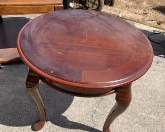 #70	Wood Round End Table w/q/a Legs - as is finish - 24x22	 $30.00 
