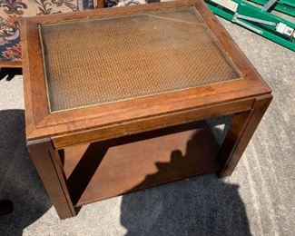 #71	Bassett Glass Top End Table w/wicker shelf Bottom - 27x20x20 (we have 2 - sold as a set)	 $30.00 
