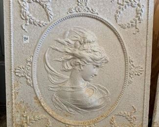 #80	White-Painted Cast Iron Fireplace Cover w/Lady Bust - 20x25.5	 $100.00 
