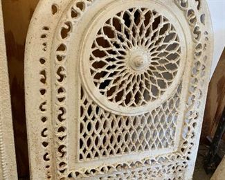 #81	White-Painted Cast Iron Fireplace Cover w/arched Top Lacy Pattern - 16x23	 $50.00 

