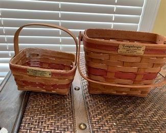 #95	Longaberger baskets (2) red stripped baskets rectangle with handles 	 $30.00 
