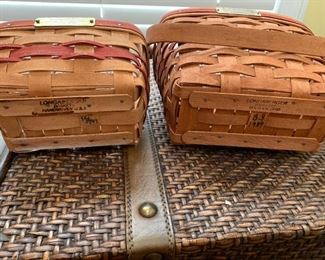 #95	Longaberger baskets (2) red stripped baskets rectangle with handles 	 $30.00 
