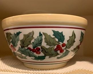 #105	Longaberger christmas bowl with holly 11x5.5	 $30.00 
